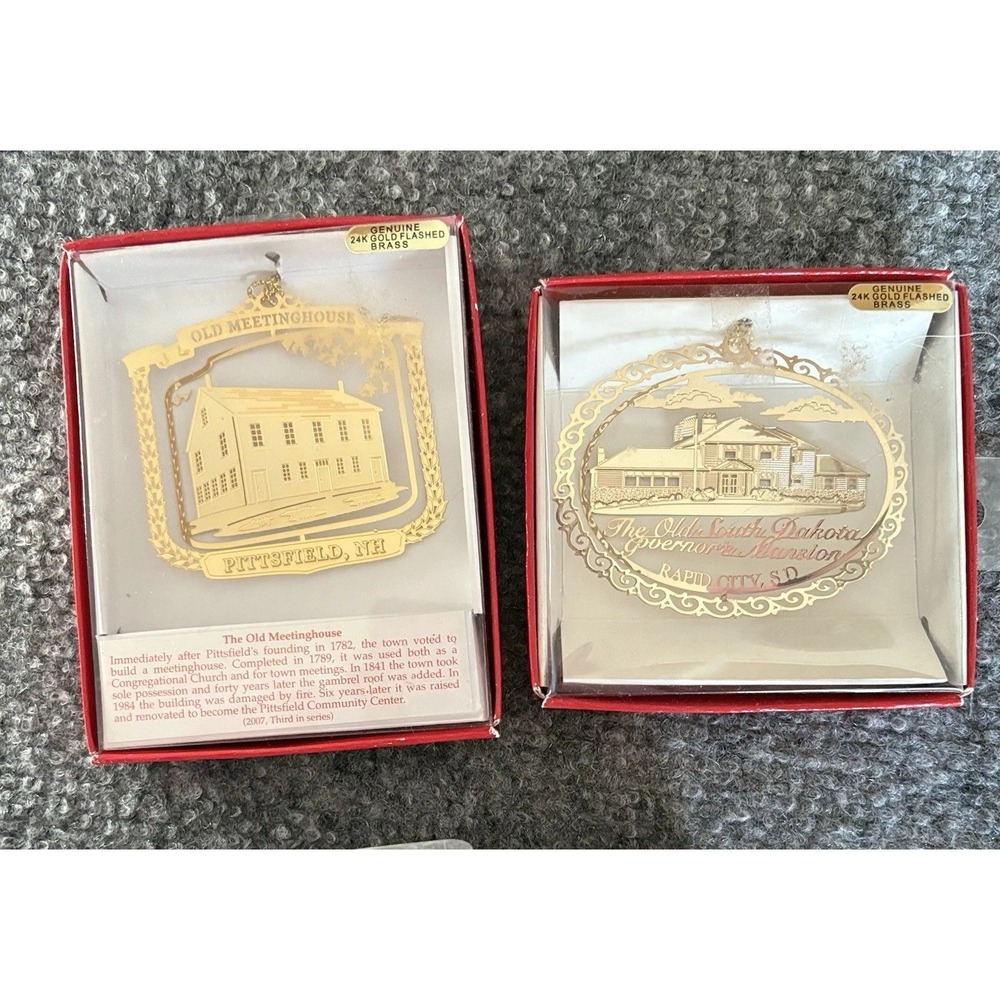 Vintage Landmark Ornament Lot 2 Gold Flashed Brass NH SD House Historic Sites